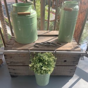 Set of IKEA Teal Pail/Pots, Rail, and Hooks